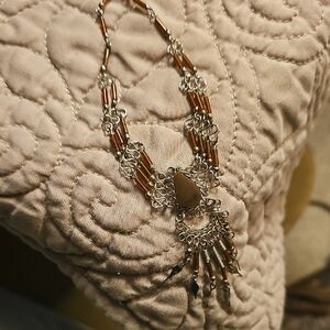 Elegant Silver and Brown Bugle Bead Peruvian Native Anklet 6in w